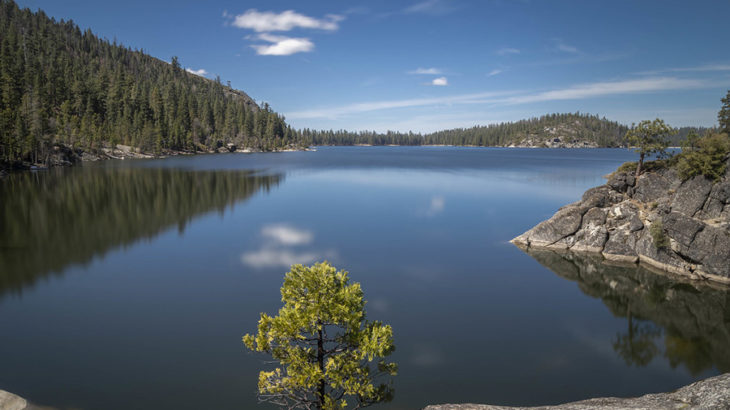Pinecrest Lake, California is located north of Yosemite National Park at about 6,000 feet (1800 meters).